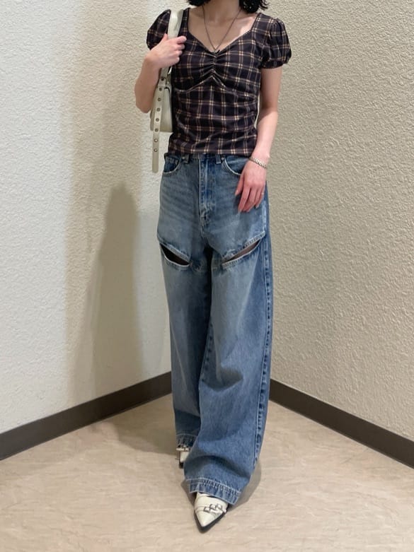 CHECK PRINT PUFF SLEEVE TOPS チェック プリント パフスリーブ