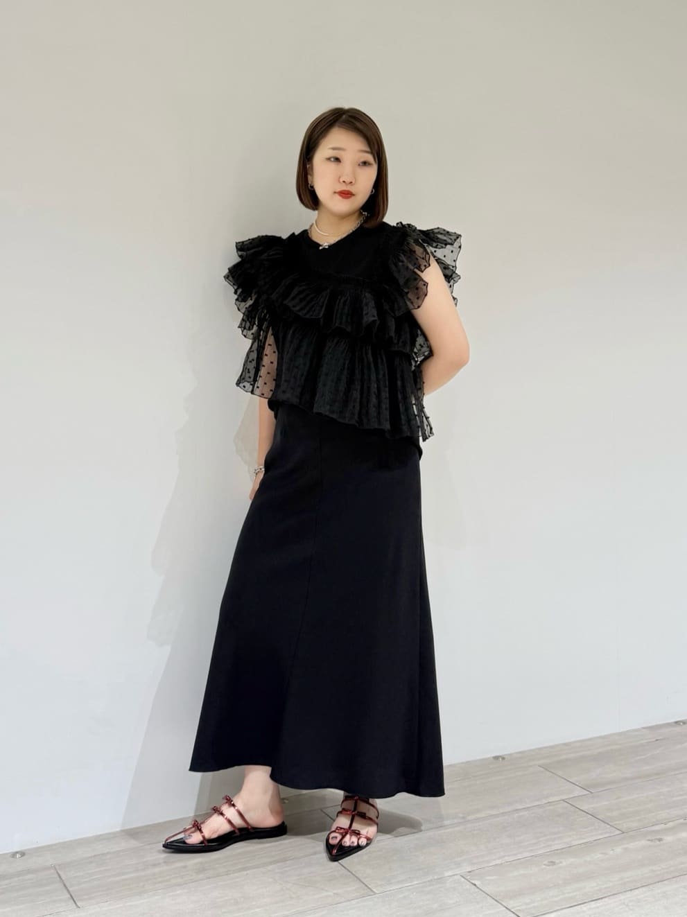 UNITED ARROWS LTD. OUTLET | プリーツフリル コンビ カットソー BLK