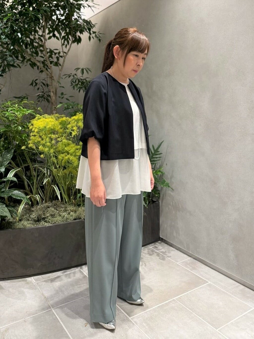 AMACAのリネンライクポリエステルバルーンスリーブジャケットを使ったコーディネートを紹介します。｜Rakuten Fashion(楽天ファッション／旧楽天ブランドアベニュー)5855907