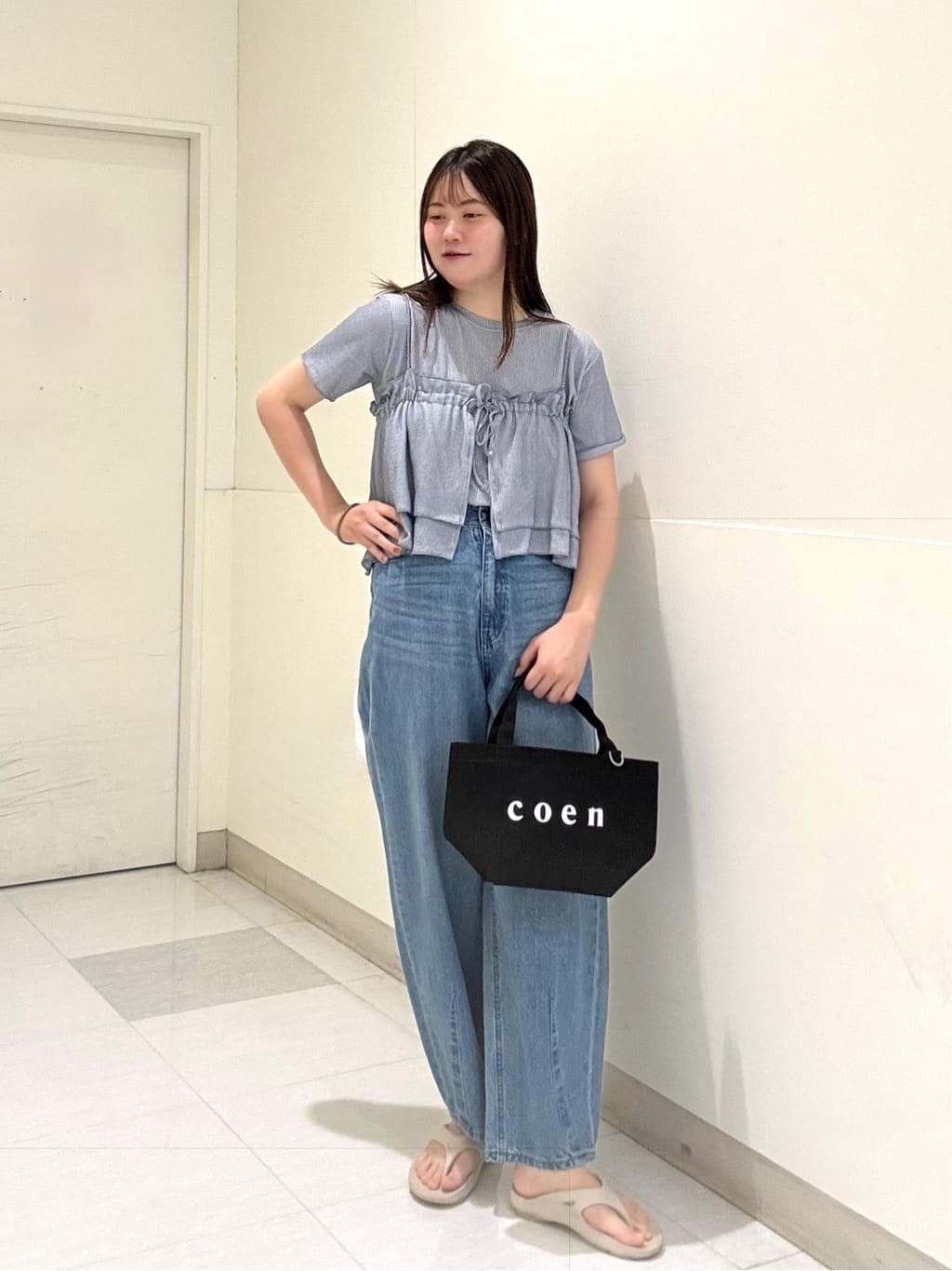 coen | 【セットアイテム】配色リブキャミソールセットTシャツ