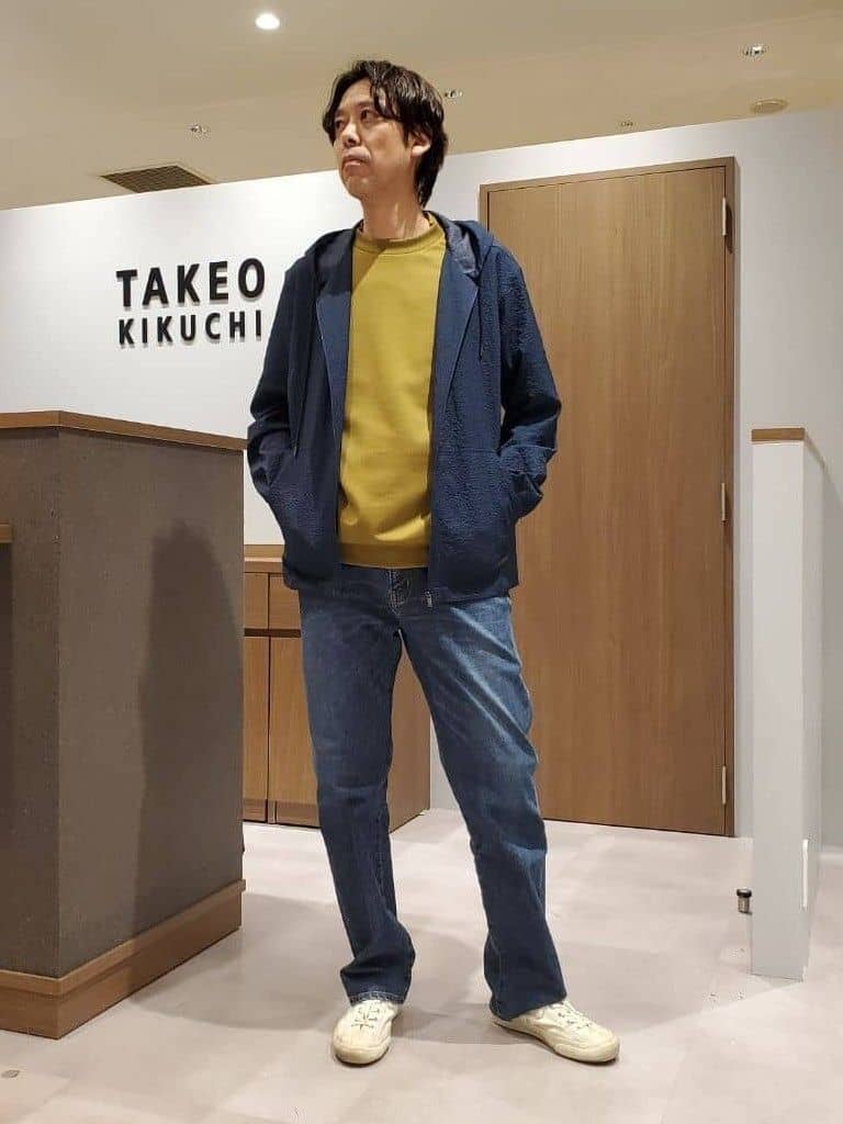 TAKEO KIKUCHIの【軽羽織】リップル プリント シャツパーカを使ったコーディネートを紹介します。｜Rakuten Fashion(楽天ファッション／旧楽天ブランドアベニュー)5880537