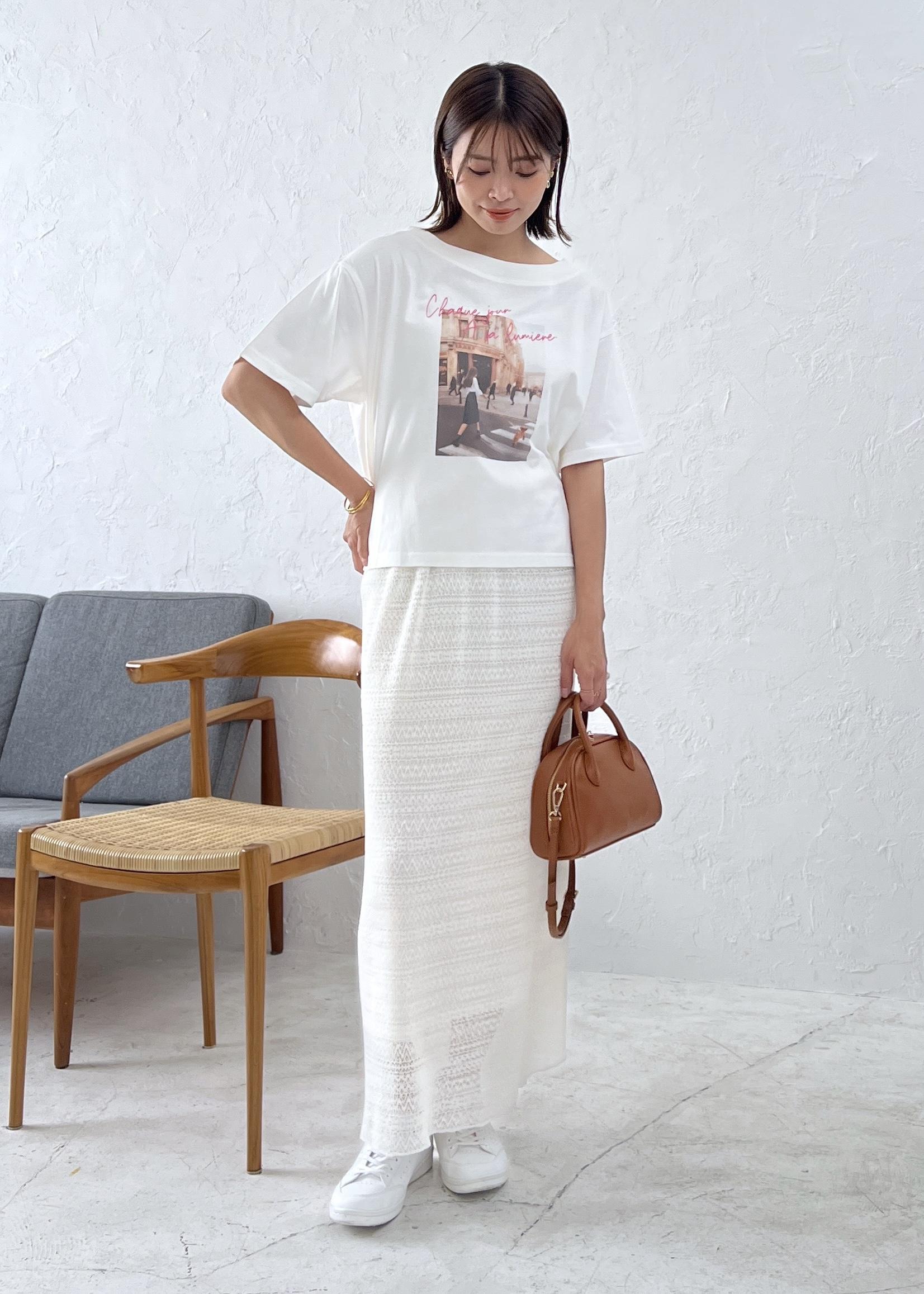 ROPE' PICNICのオフショルプリントハーフスリーブTシャツを使ったコーディネートを紹介します。｜Rakuten Fashion(楽天ファッション／旧楽天ブランドアベニュー)5960856