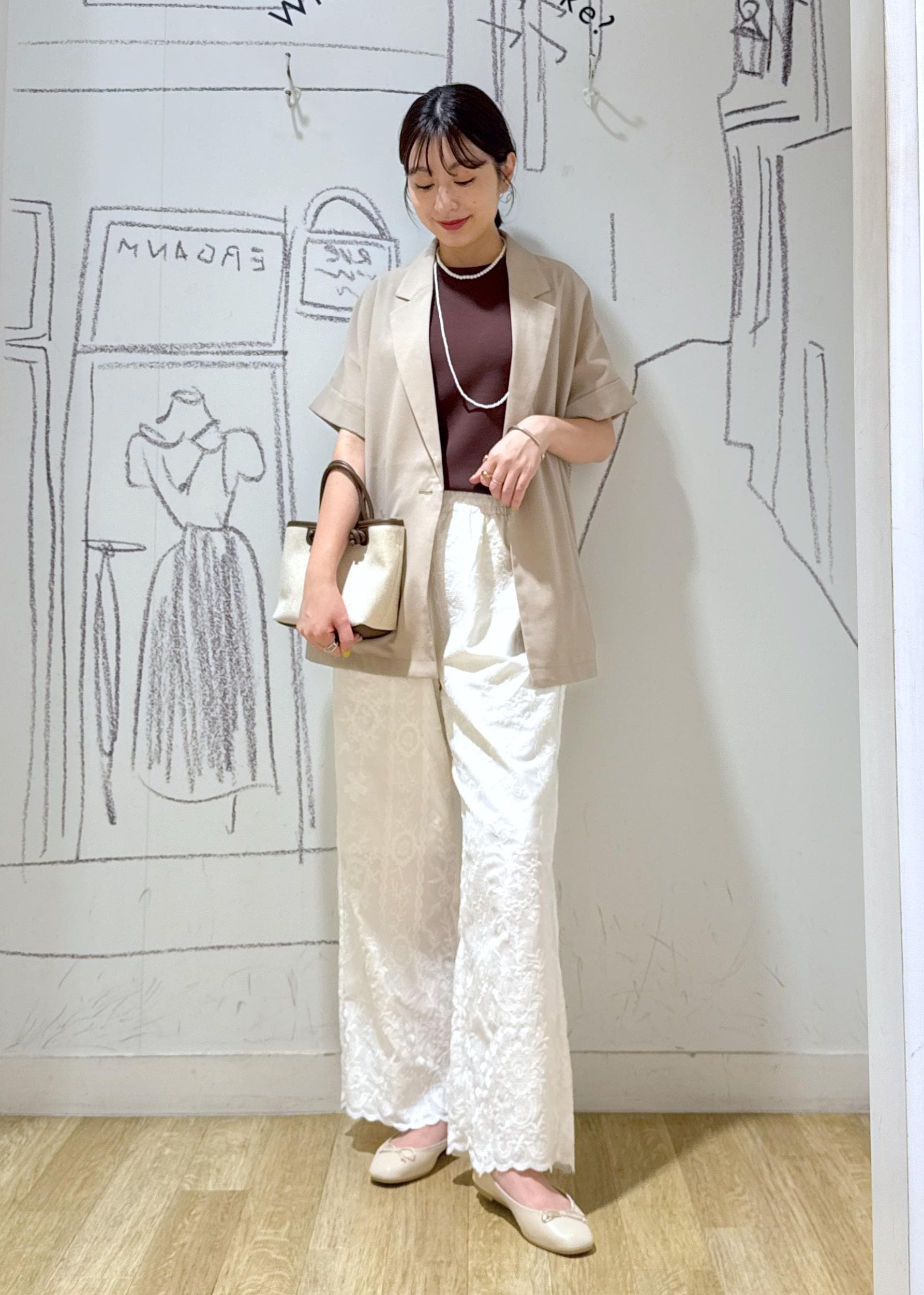 ROPE' PICNICの【接触冷感・UVカット・速乾】【リネンライク・シリーズ】シアーハーフスリーブジャケット/セットアップを使ったコーディネートを紹介します。｜Rakuten Fashion(楽天ファッション／旧楽天ブランドアベニュー)5960860