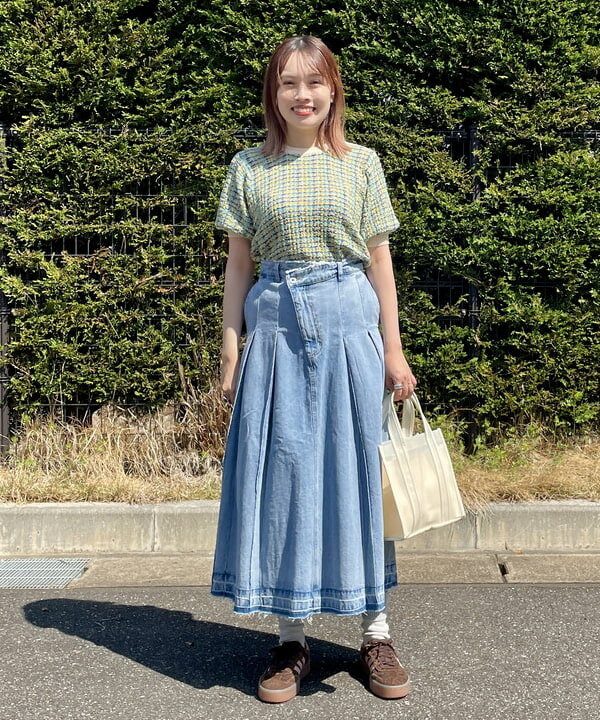 BEAMS HEARTのカラフル チェック ニット(手洗い可能) 25SS 半袖を使ったコーディネートを紹介します。｜Rakuten Fashion(楽天ファッション／旧楽天ブランドアベニュー)5915303