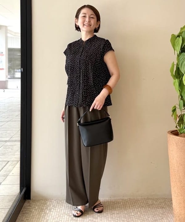 BEAMS HEARTの【洗濯機洗い可】ジョーゼット タック ブラウス フレンチスリーブ 半袖 夏 レディース きれいめを使ったコーディネートを紹介します。｜Rakuten Fashion(楽天ファッション／旧楽天ブランドアベニュー)5922188