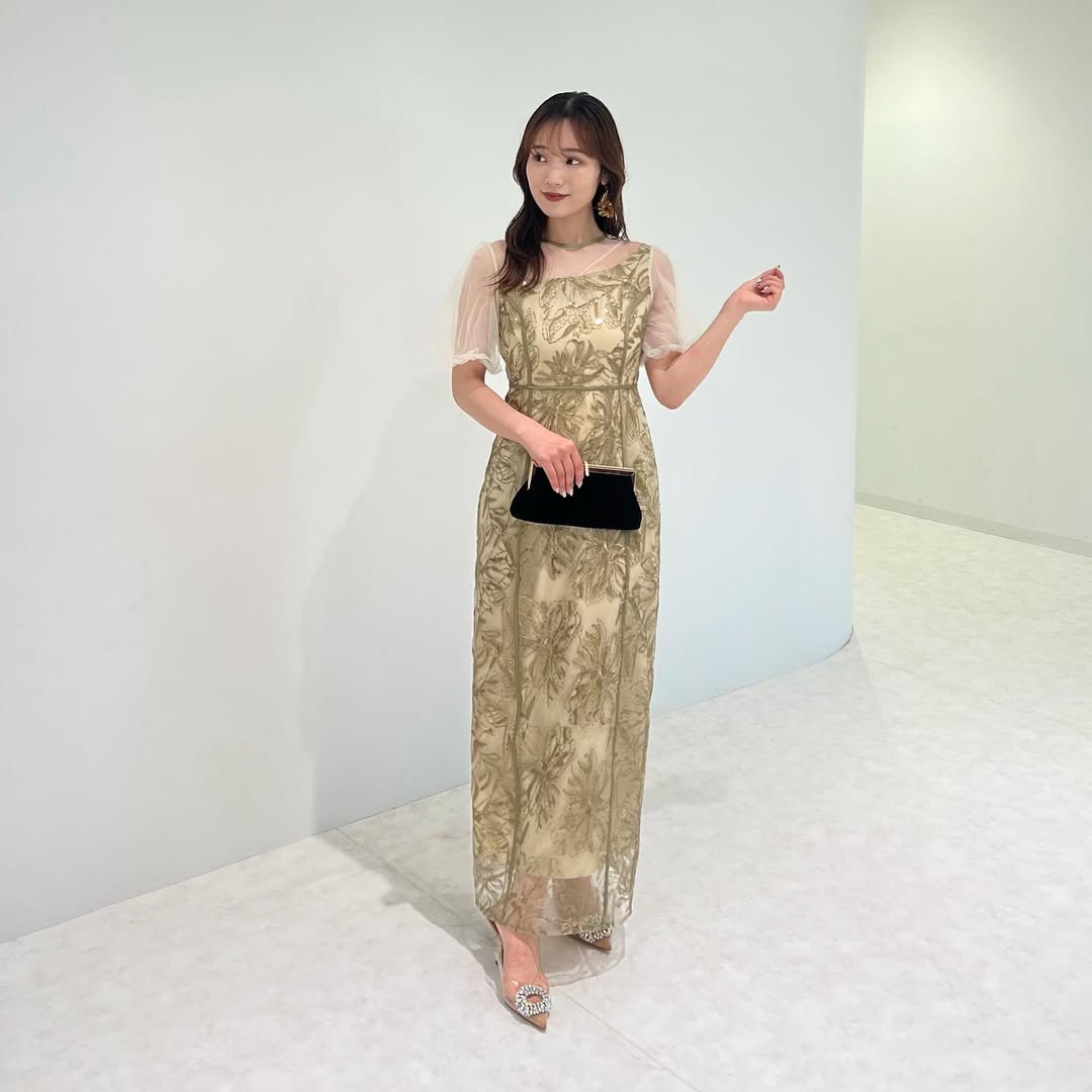 Leja | LEJA-アシンメトリーシアー花柄ワンピースドレス 結婚式