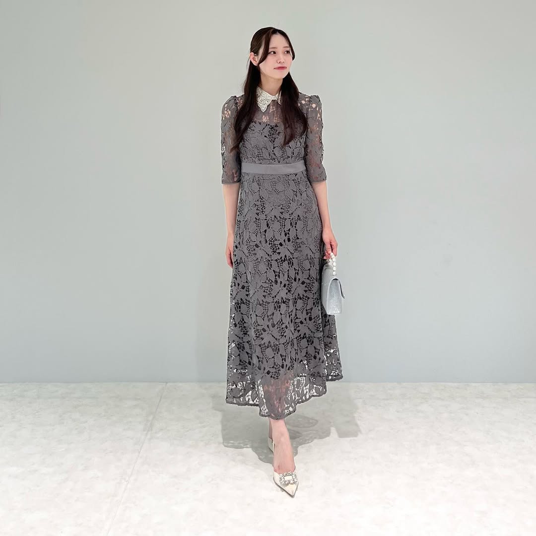 Leja | 花柄レースビジューカラーAラインドレス結婚式 パーティー