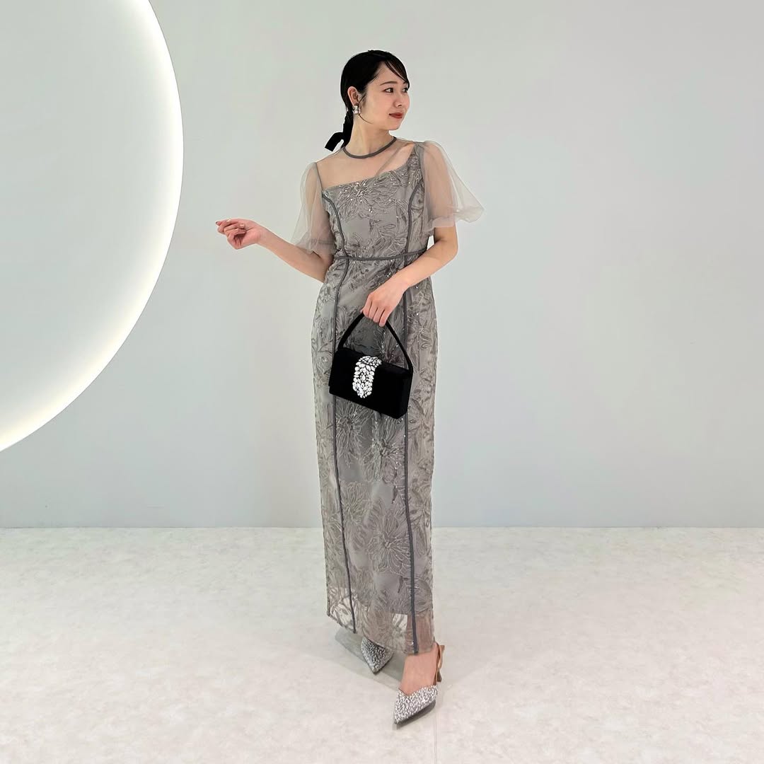 Leja | LEJA-アシンメトリーシアー花柄ワンピースドレス 結婚式