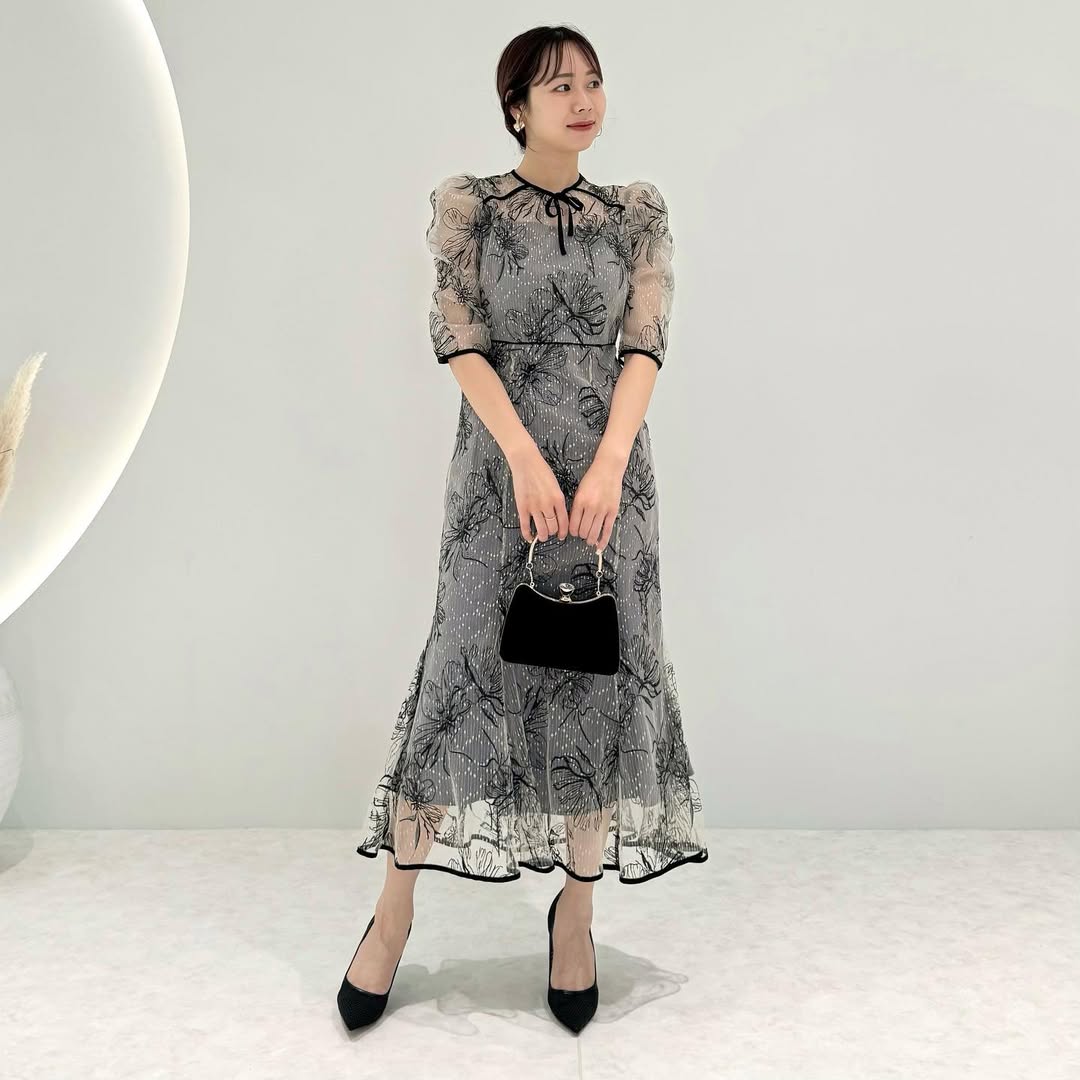 Leja | LEJA-花柄フロントバックリボンパフスリーブマーメイドロング