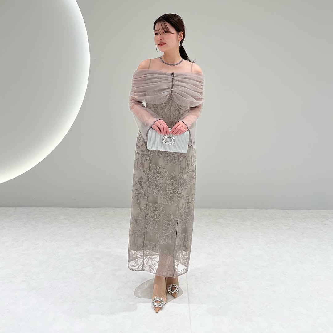 Leja | LEJA-チュールオフショルダー花柄Iラインワンピースドレス 結婚
