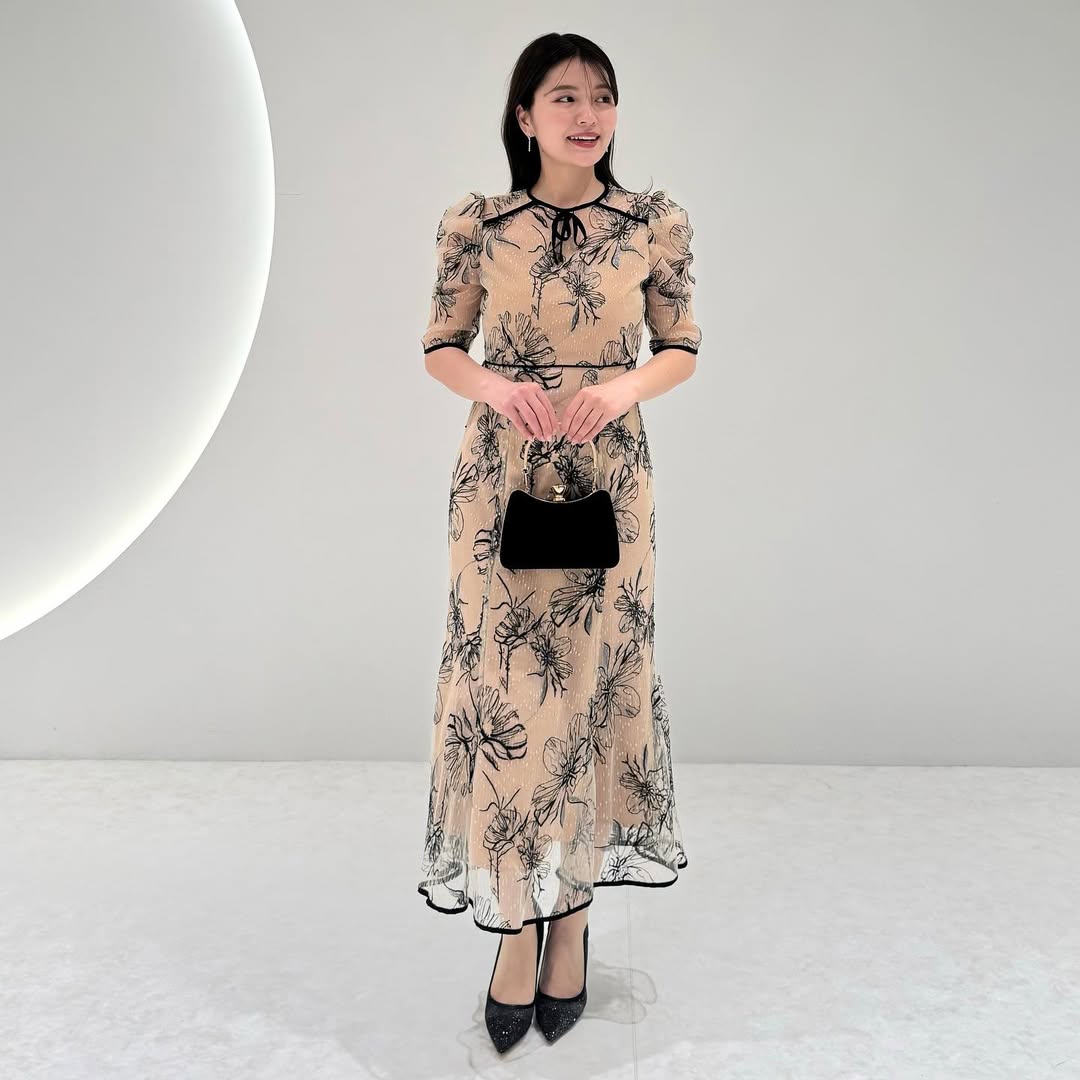 Leja | LEJA-花柄フロントバックリボンパフスリーブマーメイドロング