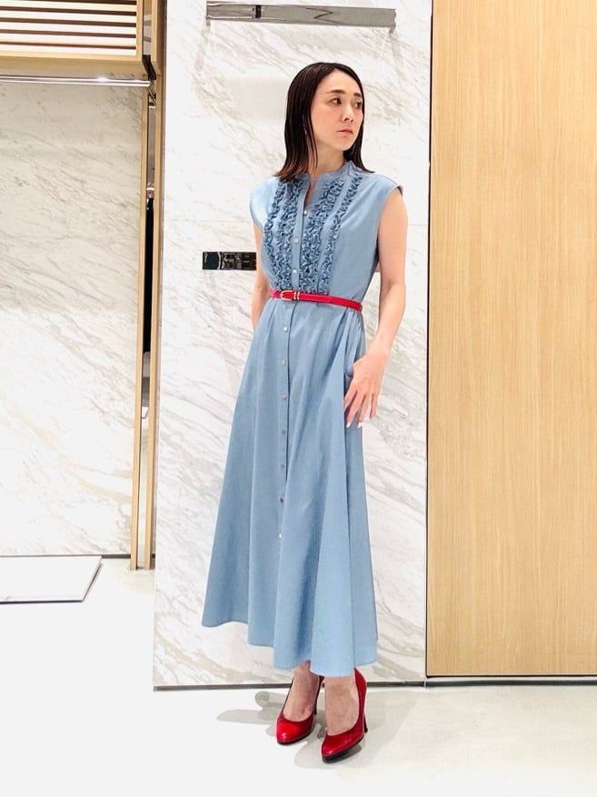 ANAYI | デニムライクツイルフリルワンピース | Rakuten Fashion(楽天
