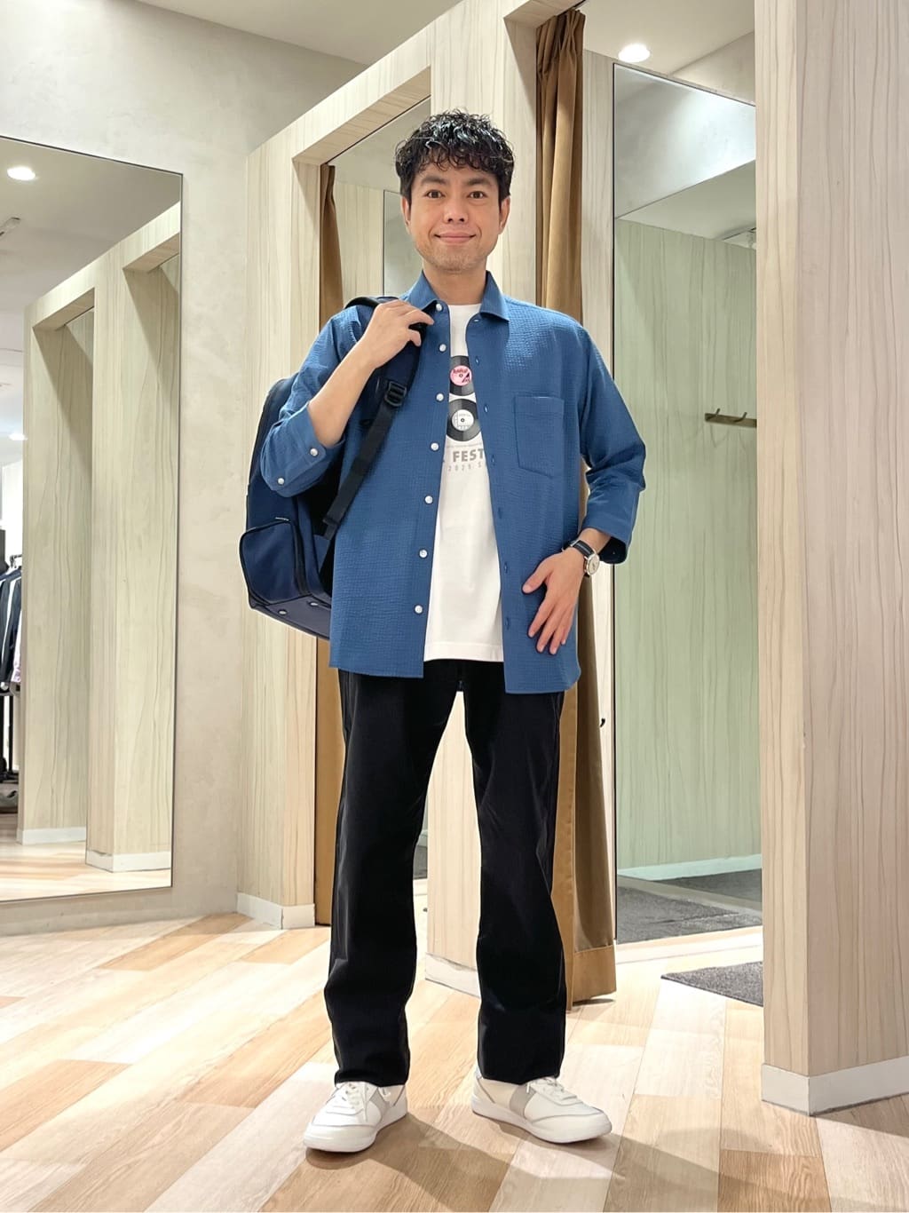 TAKEO KIKUCHIの【抗菌防臭/7分袖】サッカージャージ ストライプシャツを使ったコーディネートを紹介します。｜Rakuten Fashion(楽天ファッション／旧楽天ブランドアベニュー)5980964