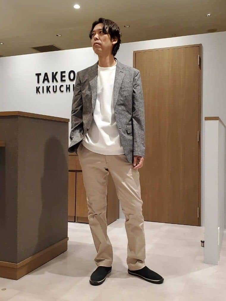 TAKEO KIKUCHIの【抗菌防臭】COOL DOTS(R)ドビープリント ジャケットを使ったコーディネートを紹介します。｜Rakuten Fashion(楽天ファッション／旧楽天ブランドアベニュー)5982478