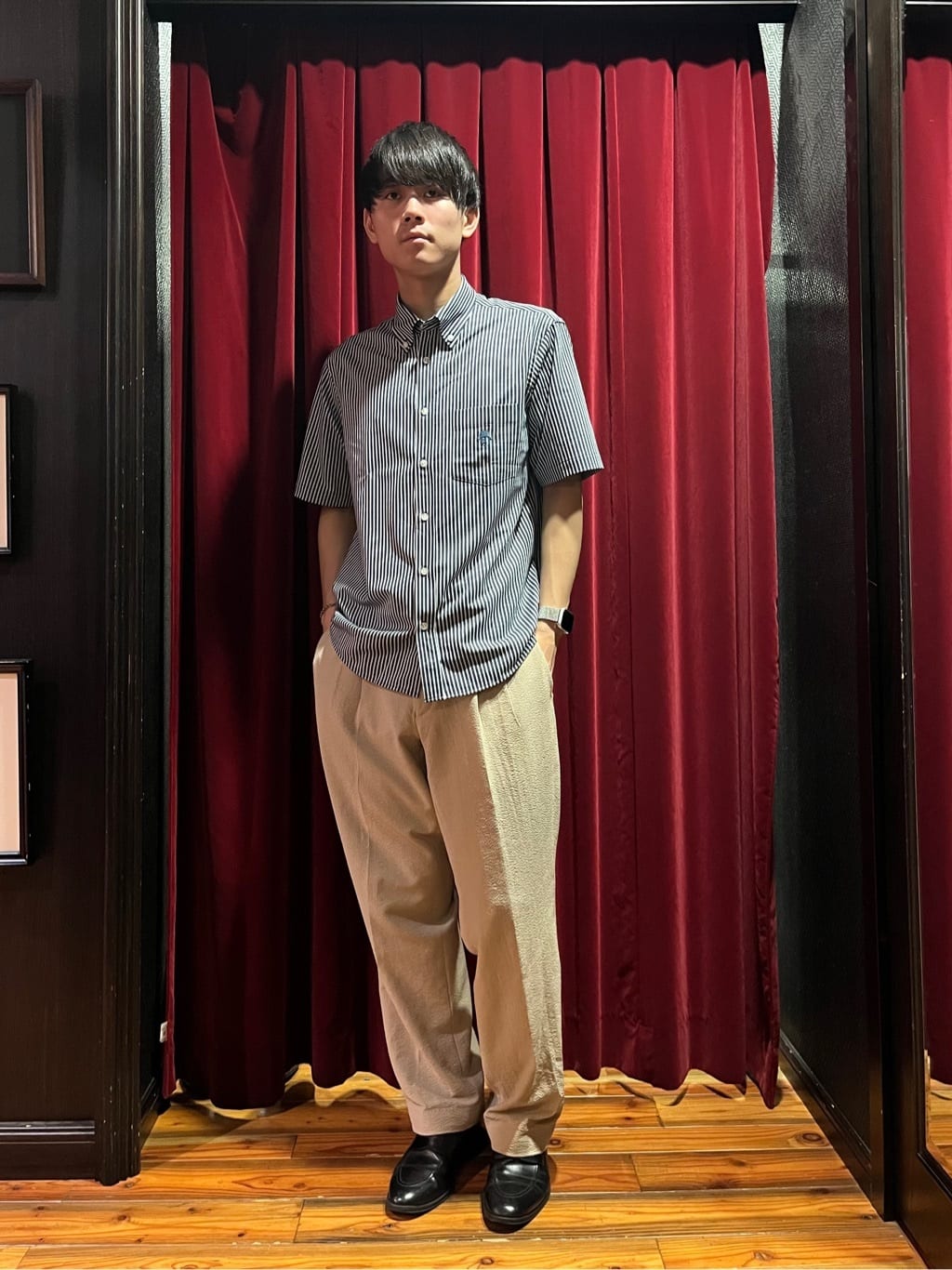 TAKEO KIKUCHIの【COOL CITY WEAR】ストライプジャージ ボタンダウンシャツ /接触冷感を使ったコーディネートを紹介します。｜Rakuten Fashion(楽天ファッション／旧楽天ブランドアベニュー)5987840