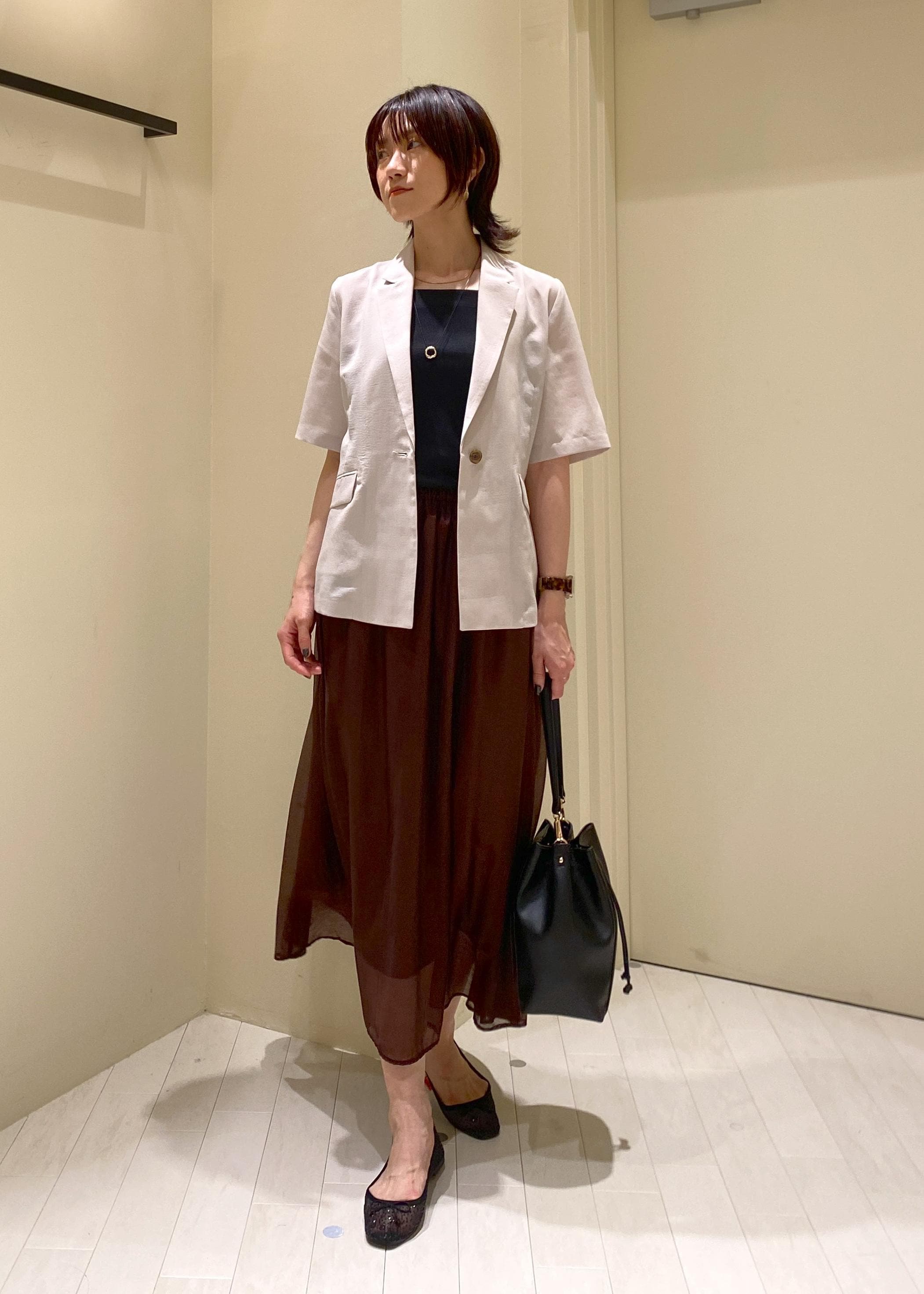 ROPE' PICNICの【接触冷感・吸水速乾・防シワ】エフォートレスリラックスハーフスリーブジャケットを使ったコーディネートを紹介します。｜Rakuten Fashion(楽天ファッション／旧楽天ブランドアベニュー)6052957