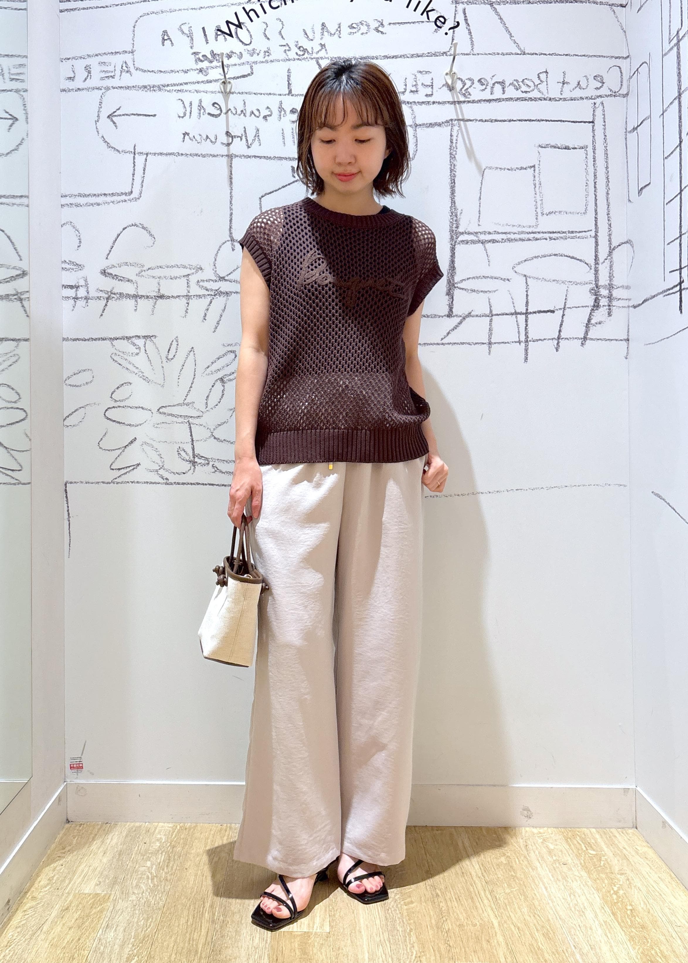 ROPE' PICNICのコード刺繍入りメッシュサマーニットを使ったコーディネートを紹介します。｜Rakuten Fashion(楽天ファッション／旧楽天ブランドアベニュー)6053434