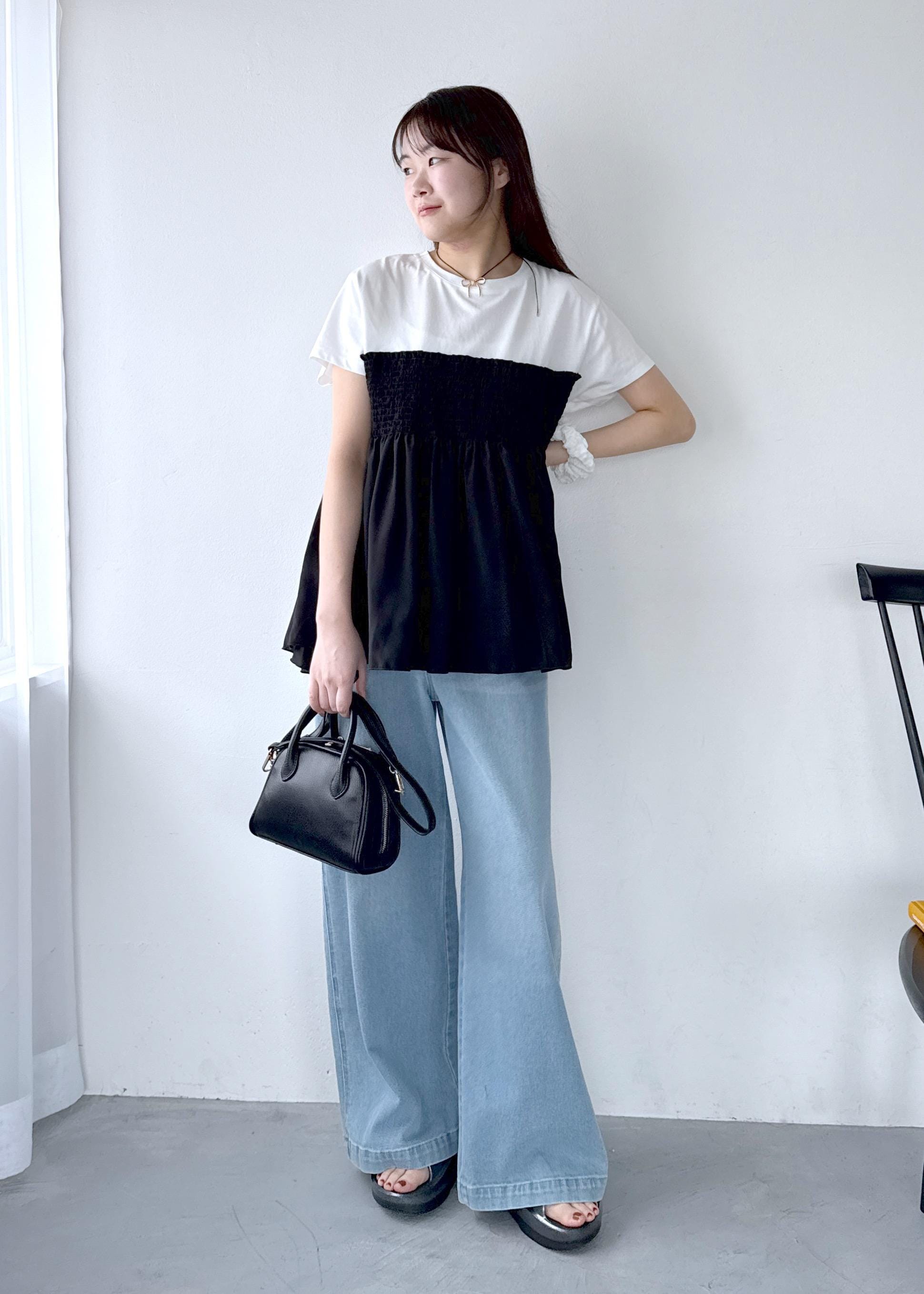 ROPE' PICNICのシャーリングビスチェ風ドッキングカットソーを使ったコーディネートを紹介します。｜Rakuten Fashion(楽天ファッション／旧楽天ブランドアベニュー)6117692