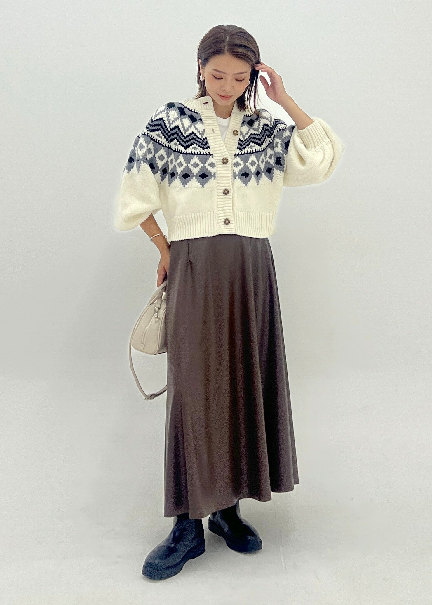 ROPE' PICNICの求心柄ボリュームスリーブカーディガン/イージーケアを使ったコーディネートを紹介します。｜Rakuten Fashion(楽天ファッション／旧楽天ブランドアベニュー)6142566