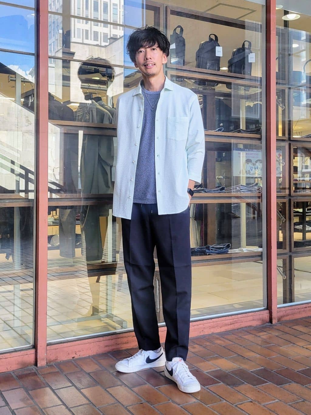 TAKEO KIKUCHIの【抗菌防臭/7分袖】サッカージャージ ストライプシャツを使ったコーディネートを紹介します。｜Rakuten Fashion(楽天ファッション／旧楽天ブランドアベニュー)6042845