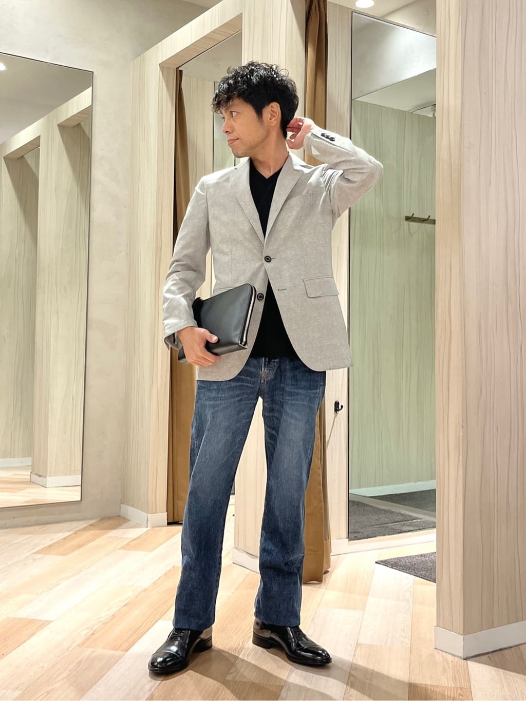 TAKEO KIKUCHIの【抗菌防臭】COOL DOTS(R)ドビープリント ジャケットを使ったコーディネートを紹介します。｜Rakuten Fashion(楽天ファッション／旧楽天ブランドアベニュー)6043588