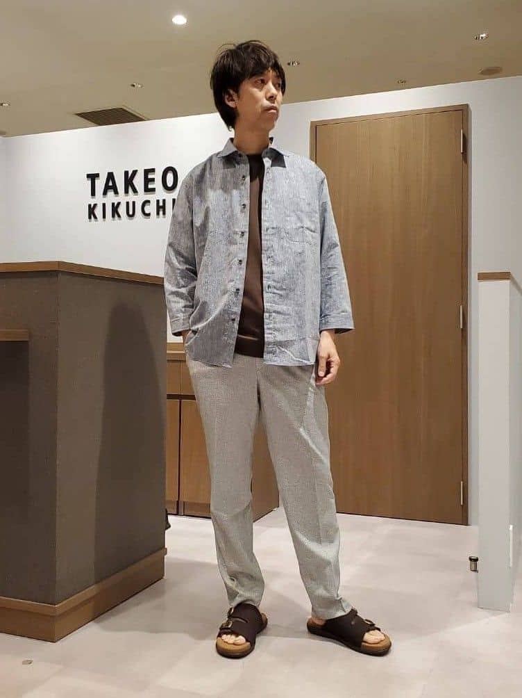 TAKEO KIKUCHIのハイブリッド リネン 7分袖 シャツを使ったコーディネートを紹介します。｜Rakuten Fashion(楽天ファッション／旧楽天ブランドアベニュー)6045793