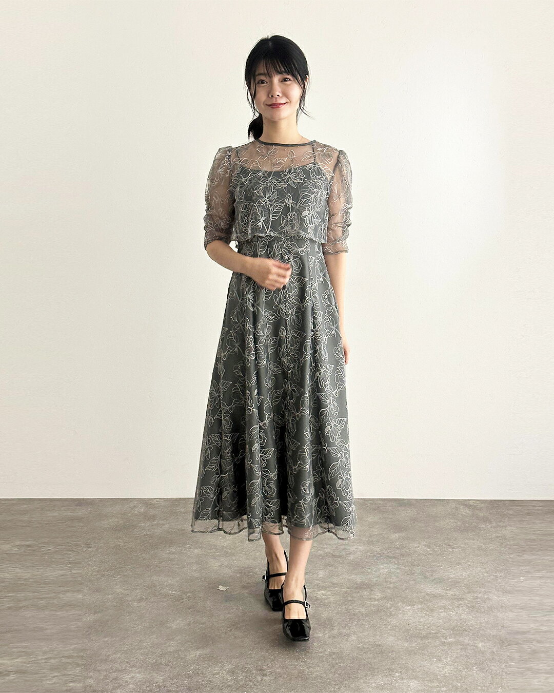 PourVous | トップス付き花柄刺繍ドレス 結婚式 パーティードレス