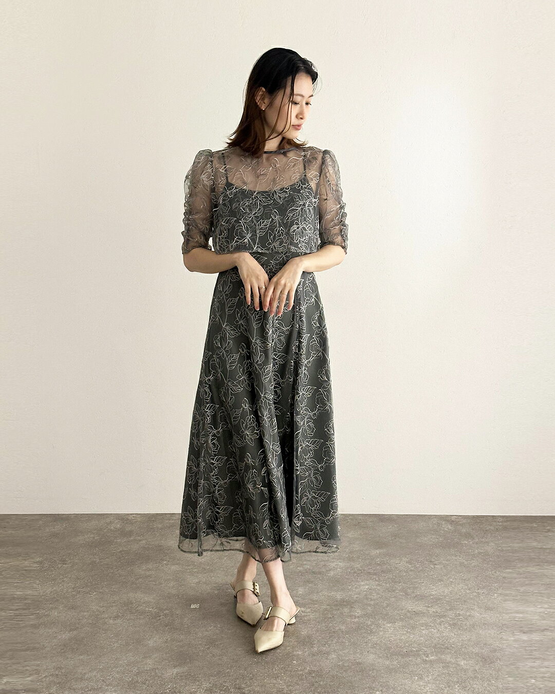 PourVous | トップス付き花柄刺繍ドレス 結婚式 パーティードレス