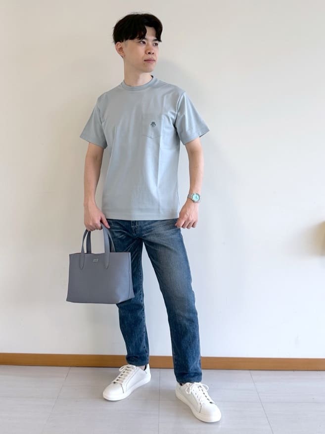 TAKEO KIKUCHIの【COOL CITY WEAR】ワンポイント刺しゅう ポケットTシャツ /接触冷感を使ったコーディネートを紹介します。｜Rakuten Fashion(楽天ファッション／旧楽天ブランドアベニュー)6066332