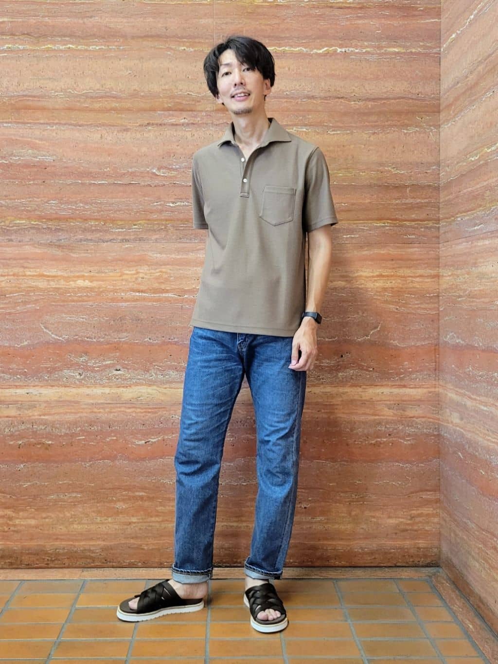 TAKEO KIKUCHIの【尾州織】メランジメッシュ ポロシャツを使ったコーディネートを紹介します。｜Rakuten Fashion(楽天ファッション／旧楽天ブランドアベニュー)6109261