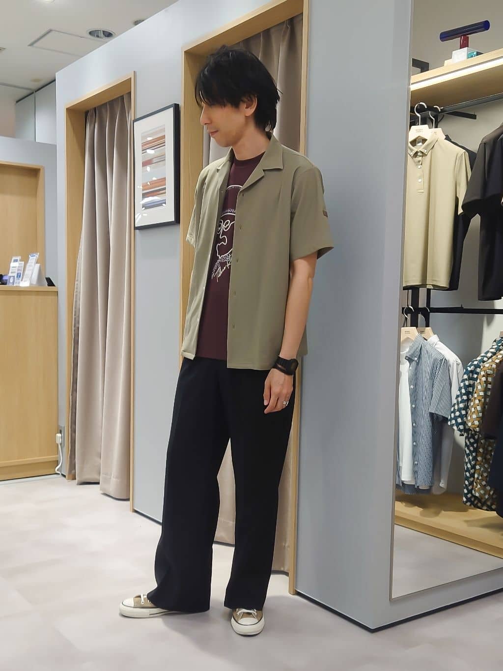 TAKEO KIKUCHIの【COOL CITY WEAR】エアートール オープンカラーシャツ /接触冷感・通気性を使ったコーディネートを紹介します。｜Rakuten Fashion(楽天ファッション／旧楽天ブランドアベニュー)6120726