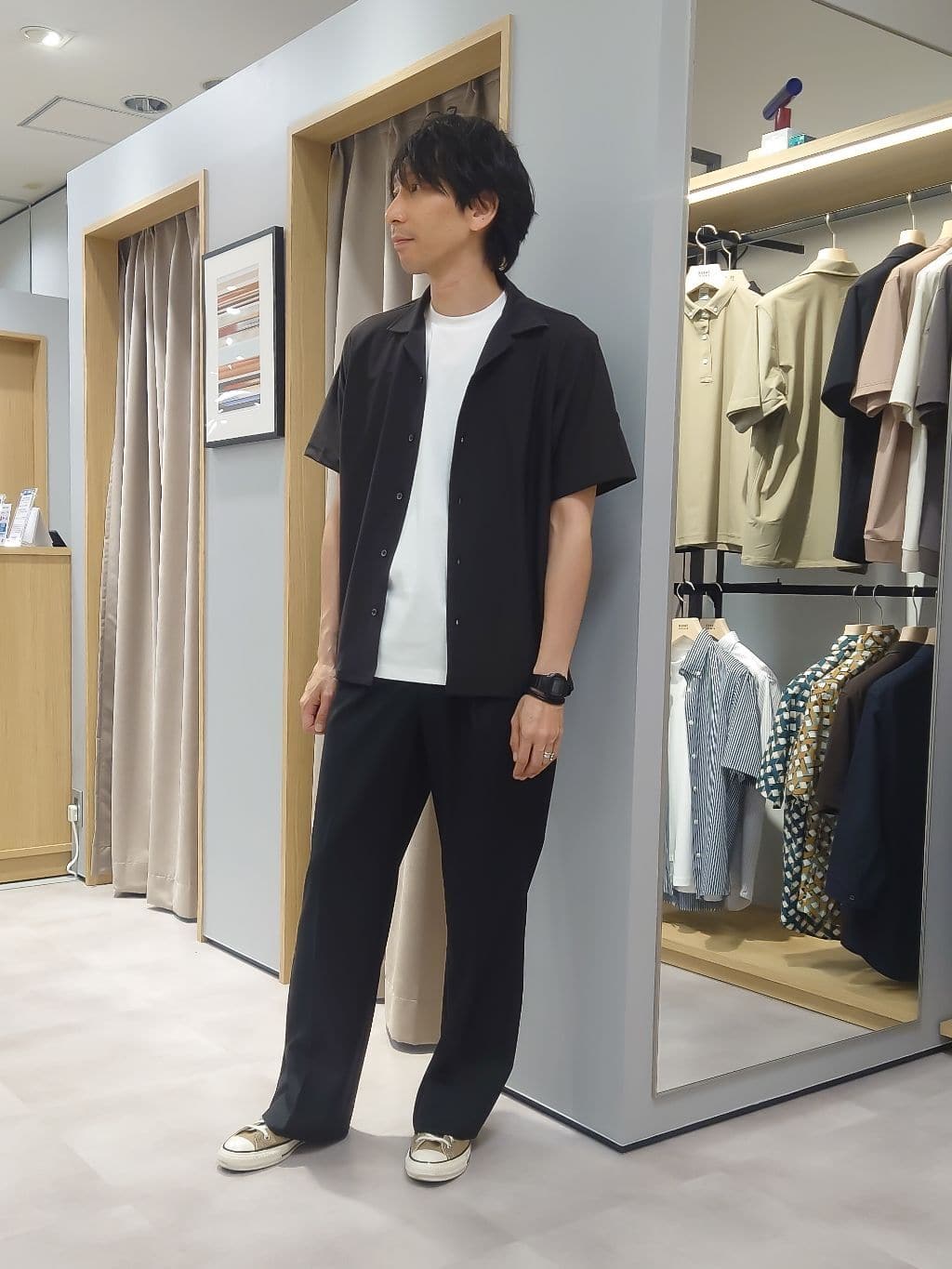 TAKEO KIKUCHIの【COOL CITY WEAR】エアートール オープンカラーシャツ /接触冷感・通気性を使ったコーディネートを紹介します。｜Rakuten Fashion(楽天ファッション／旧楽天ブランドアベニュー)6120727