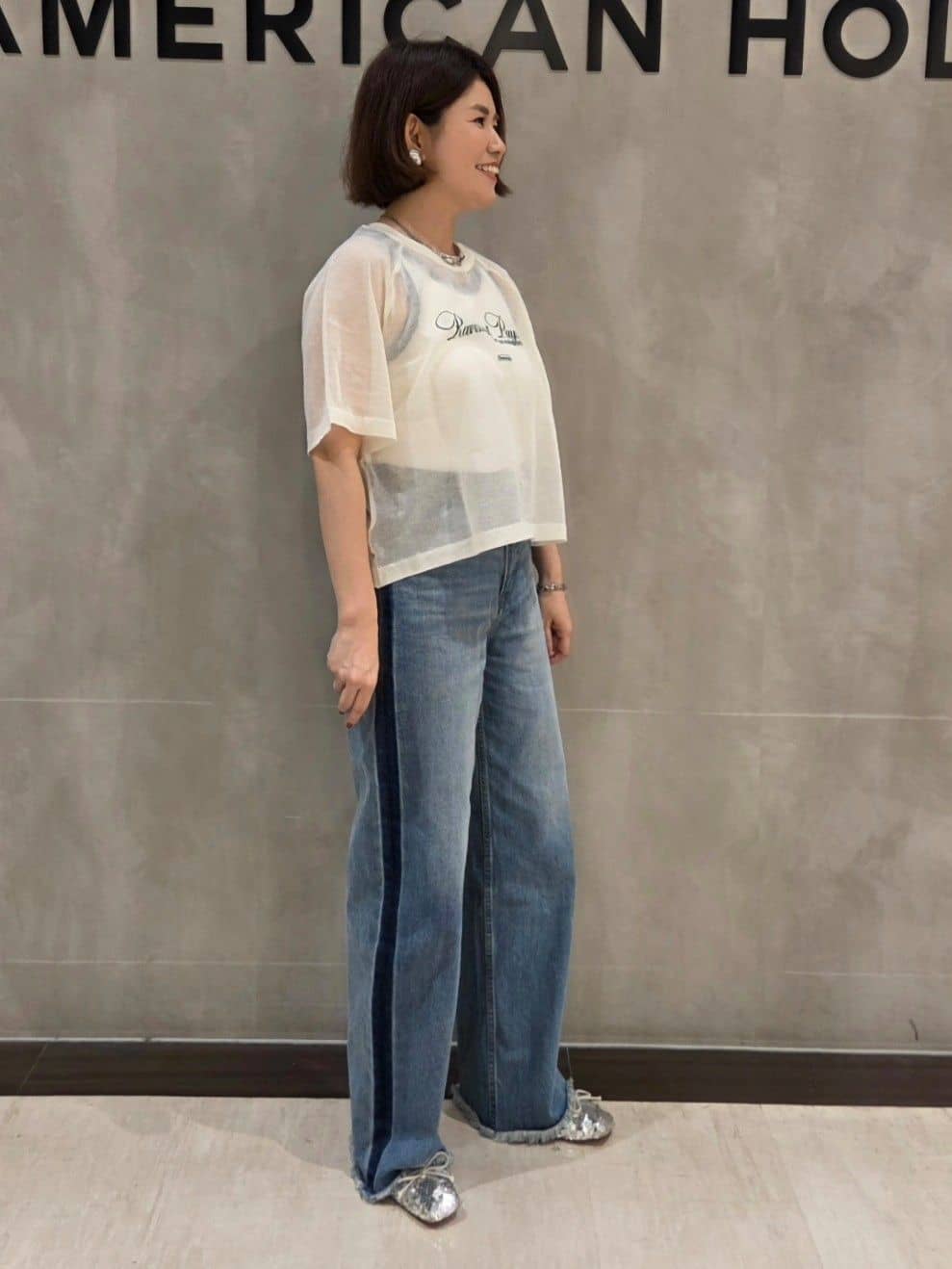 AMERICAN HOLICのプリントロゴシアーニットプルオーバーを使ったコーディネートを紹介します。｜Rakuten Fashion(楽天ファッション／旧楽天ブランドアベニュー)6123994