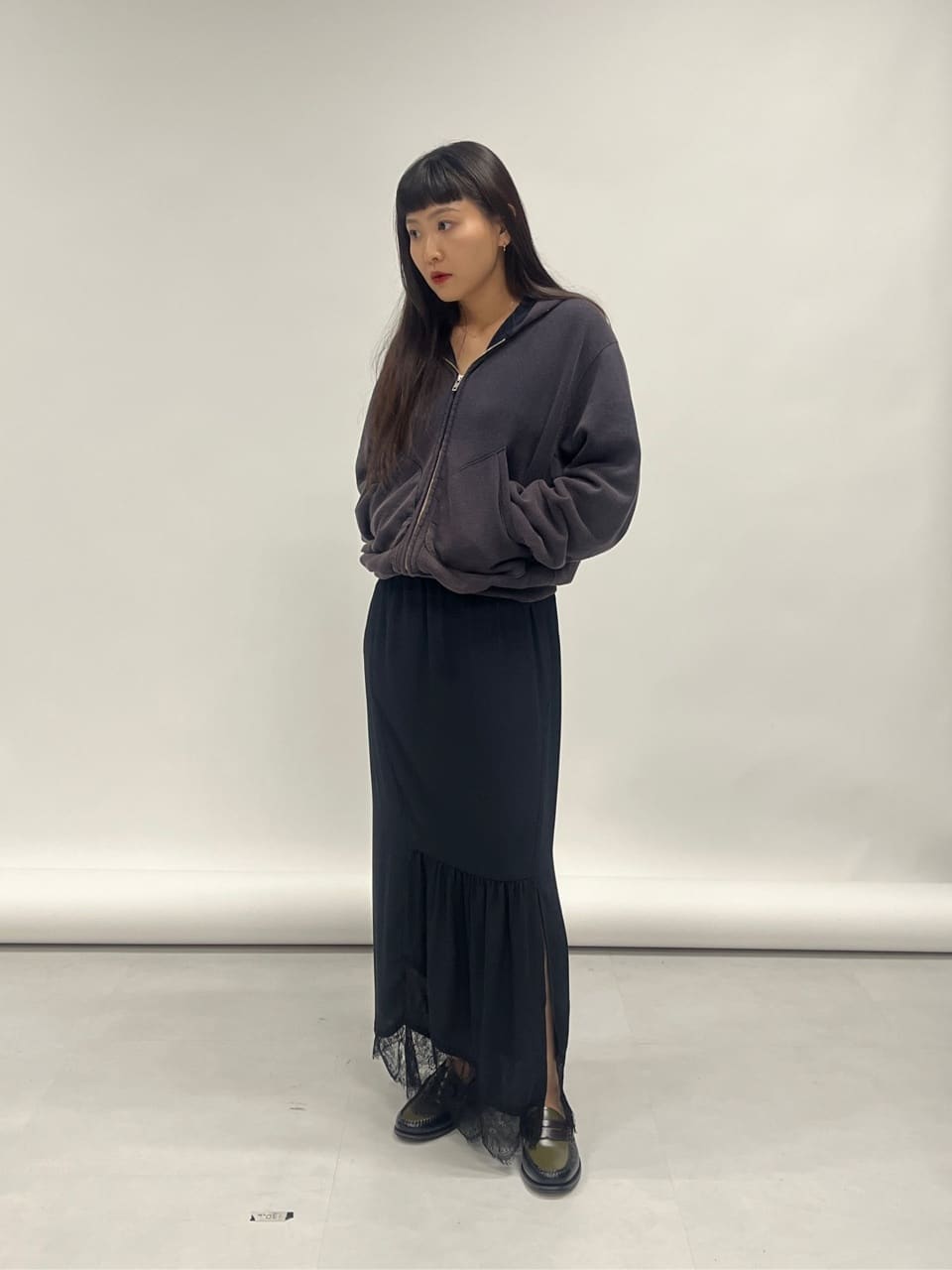 ア*イ様 【UJOH × LOKITHO】レースドッキングロングスカート　※ボタ Shear Lace Docking Long Skirt /シアーレースドッキングロング