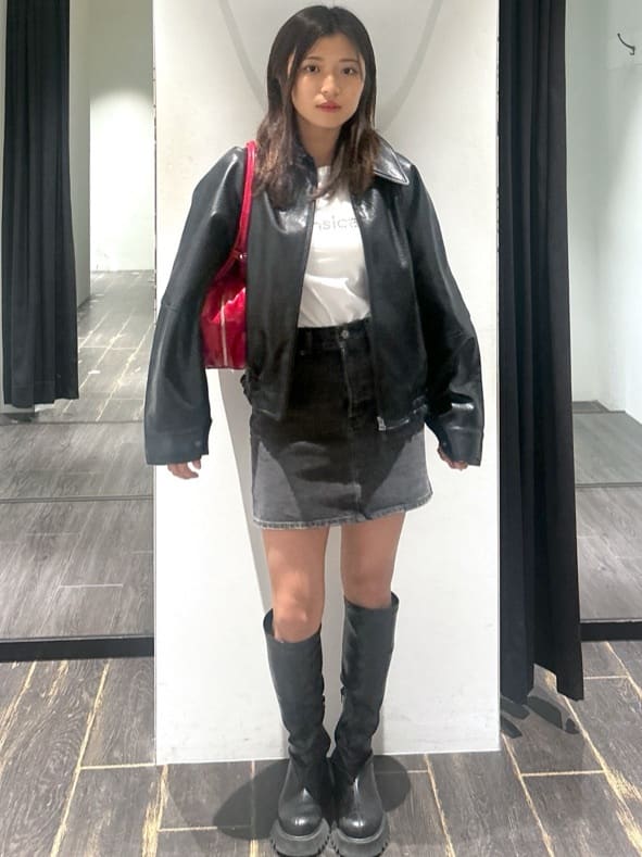 moussyのF/LEATHER GATHER ブルゾンを使ったコーディネート | Rakuten