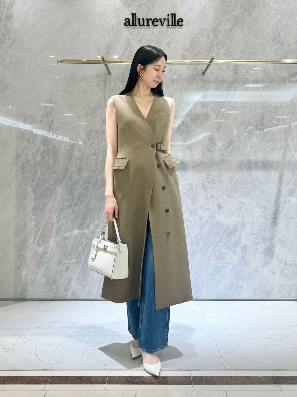 ロングジレ ワンピース ツィードライクロングジレワンピース