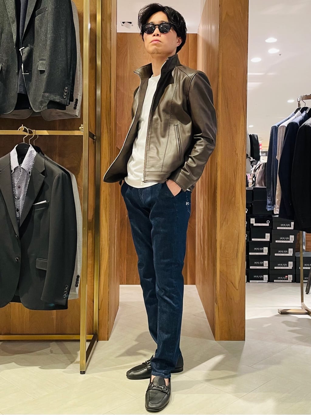 MENS BIGI スタンドカラーシングルライダース レザージャケット MEN'S BIGI｜スタンドカラーシングルライダース レザー