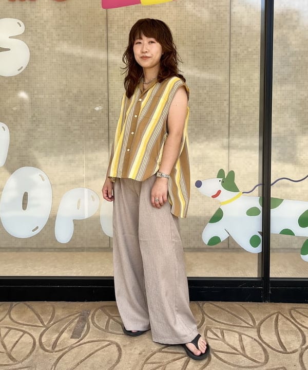 BEAMS HEARTの【洗濯機洗い可】リネンライク イージーパンツ ウエストゴム ワイドパンツを使ったコーディネートを紹介します。｜Rakuten Fashion(楽天ファッション／旧楽天ブランドアベニュー)6096095