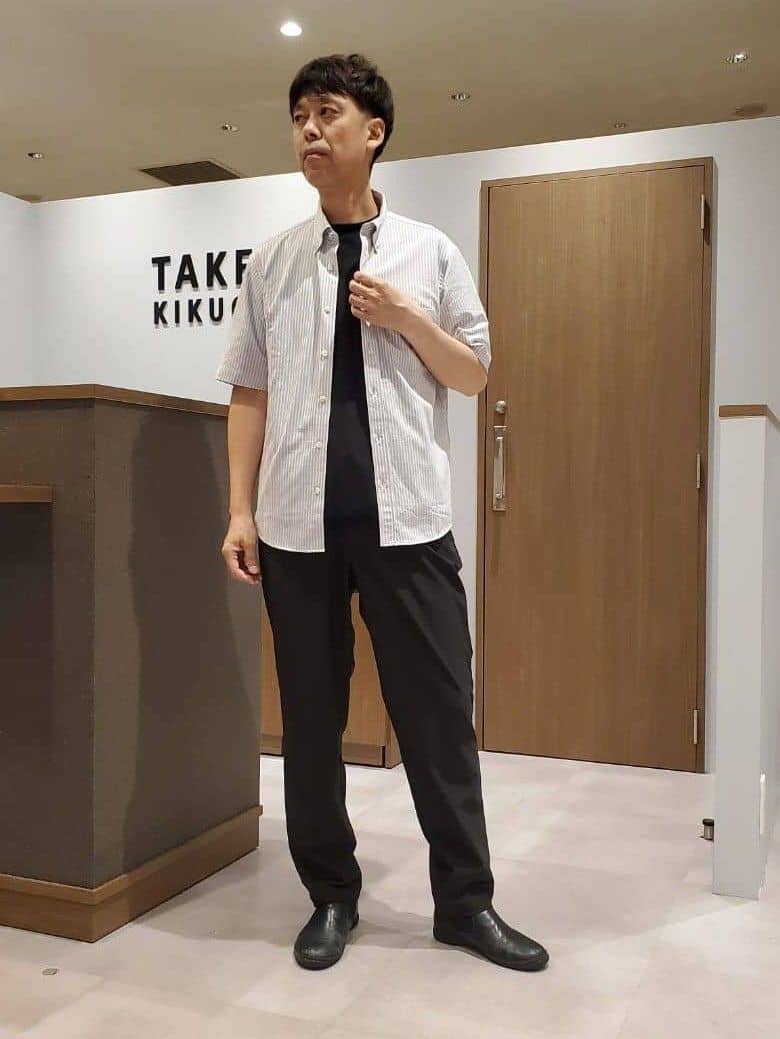 TAKEO KIKUCHIの【COOL CITY WEAR】ストライプジャージ ボタンダウンシャツ /接触冷感を使ったコーディネートを紹介します。｜Rakuten Fashion(楽天ファッション／旧楽天ブランドアベニュー)6168192