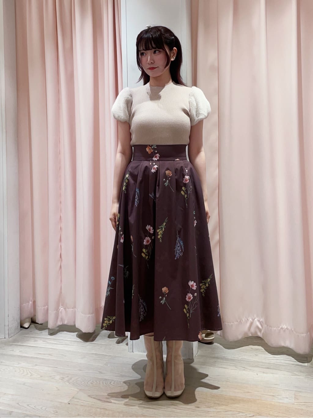 WILLSELECTION オータムボタニカルフラワータックスカート オータムボタニカルフラワータックスカート(M ホワイト