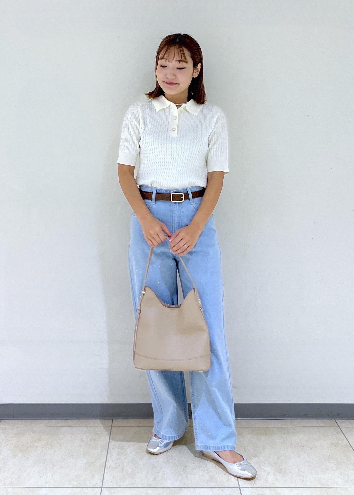 ROPE' PICNICのミニケーブルハーフスリーブニットポロシャツを使ったコーディネートを紹介します。｜Rakuten Fashion(楽天ファッション／旧楽天ブランドアベニュー)6197492