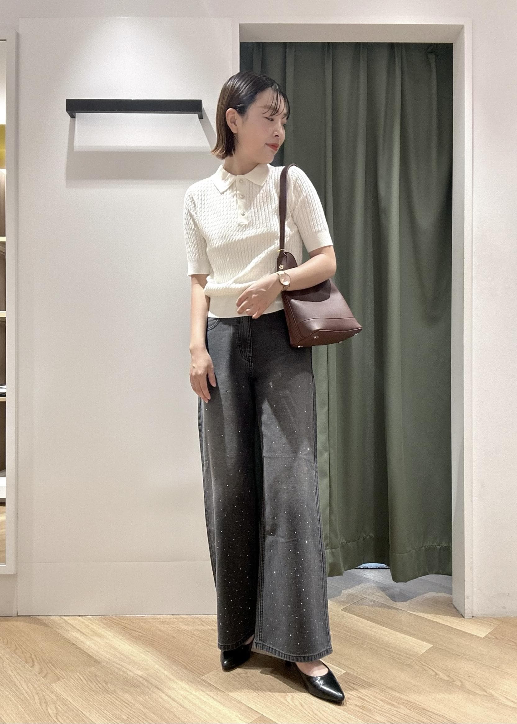 ROPE' PICNICのミニケーブルハーフスリーブニットポロシャツを使ったコーディネートを紹介します。｜Rakuten Fashion(楽天ファッション／旧楽天ブランドアベニュー)6197812