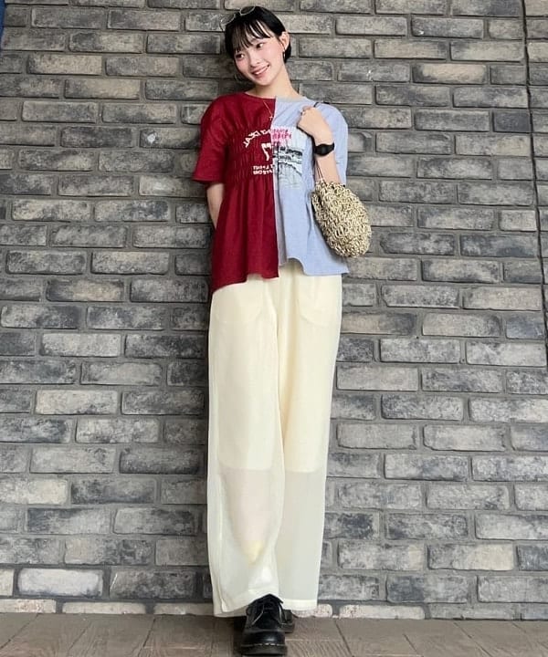 BEAMS HEARTの切り替え シャーリング Tシャツを使ったコーディネートを紹介します。｜Rakuten Fashion(楽天ファッション／旧楽天ブランドアベニュー)6179416