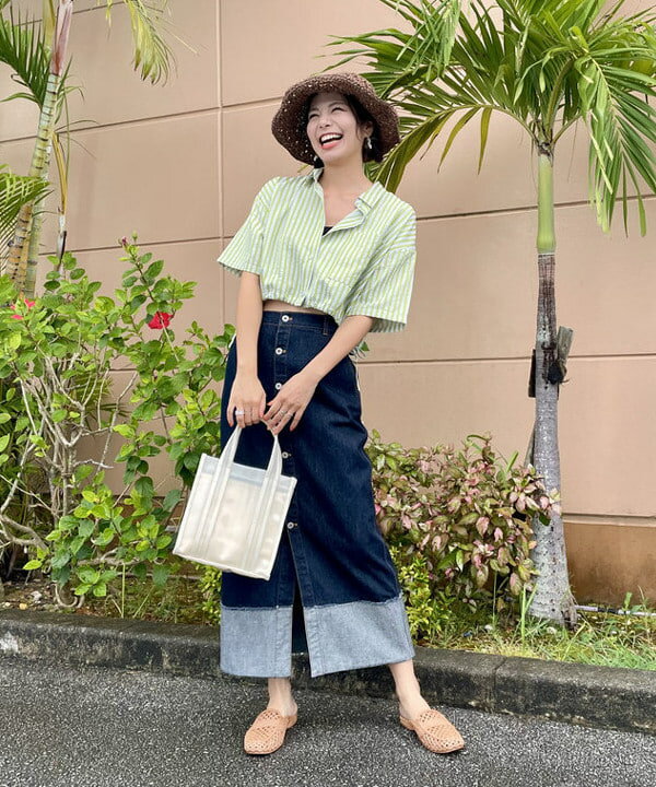 BEAMS HEARTのストライプ柄 ドロスト ハーフスリーブシャツを使ったコーディネートを紹介します。｜Rakuten Fashion(楽天ファッション／旧楽天ブランドアベニュー)6179431