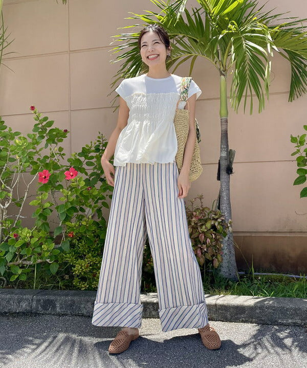 BEAMS HEARTの異素材シャーリング フレンチ プルオーバーを使ったコーディネートを紹介します。｜Rakuten Fashion(楽天ファッション／旧楽天ブランドアベニュー)6180028