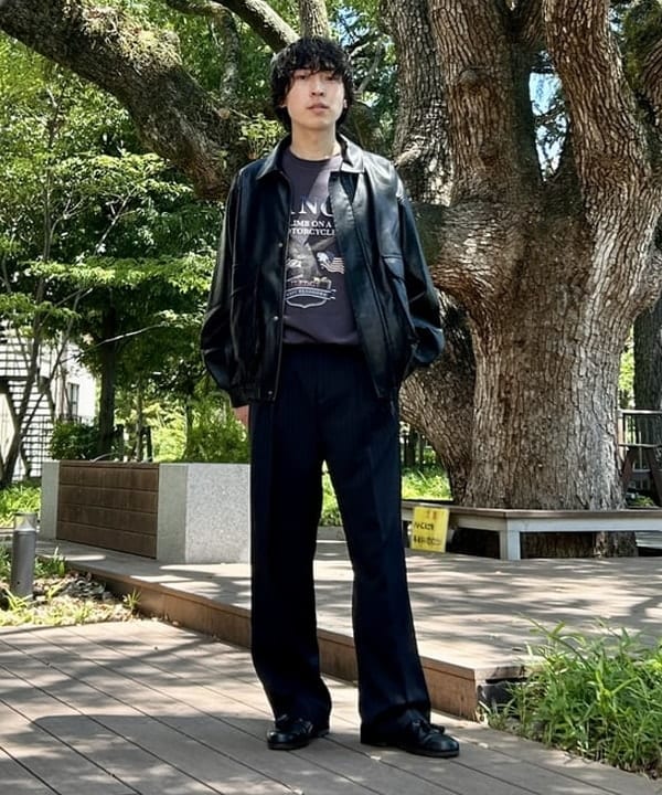 BEAMS HEARTのBEAMS HEART｜クラシック フェイクレザー ブルゾン｜メンズ アウター ジャケット｜合成皮革 リラックスフィット ヴィンテージ風｜秋冬を使ったコーディネートを紹介します。｜Rakuten Fashion(楽天ファッション／旧楽天ブランドアベニュー)6180428