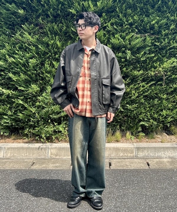 BEAMS HEARTのBEAMS HEART｜クラシック フェイクレザー ブルゾン｜メンズ アウター ジャケット｜合成皮革 リラックスフィット ヴィンテージ風｜秋冬を使ったコーディネートを紹介します。｜Rakuten Fashion(楽天ファッション／旧楽天ブランドアベニュー)6180777