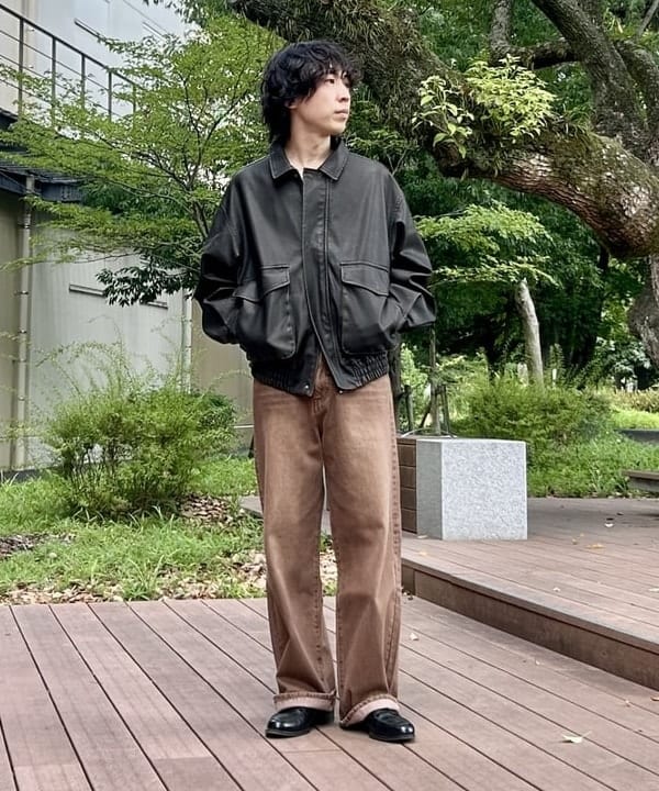 BEAMS HEARTのBEAMS HEART｜クラシック フェイクレザー ブルゾン｜メンズ アウター ジャケット｜合成皮革 リラックスフィット ヴィンテージ風｜秋冬を使ったコーディネートを紹介します。｜Rakuten Fashion(楽天ファッション／旧楽天ブランドアベニュー)6180743