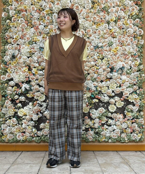 BEAMS HEARTのチェック スラックス ワイド パンツを使ったコーディネートを紹介します。｜Rakuten Fashion(楽天ファッション／旧楽天ブランドアベニュー)6181612