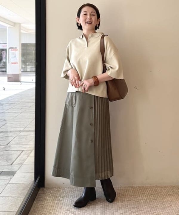 BEAMS HEARTの【秋まで使える】【手洗い可】ハーフスリーブ ニットポロ 25AW 半袖 ゆったりトップスを使ったコーディネートを紹介します。｜Rakuten Fashion(楽天ファッション／旧楽天ブランドアベニュー)6181893